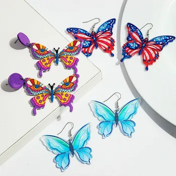 Творчески акрилни многоцветни обеци-капки с големи пеперуди за жени и момичета, прекрасни животни, обици-висулки с насекоми, украса за партита, подаръци