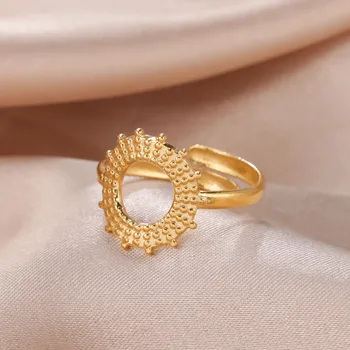Skyrim Women New Boho Sun Пръстен, пръстен от неръждаема стомана златист цвят, Регулируеми пръстени, Естетически декорации Kpop, подарък за най-добрите приятелки, майки