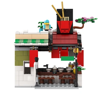 Gobricks MOC Noodle Shop с изглед към улицата в града, павилион ресторант с юфка Bricks, набор от градивни елементи, играчки за детски подаръци