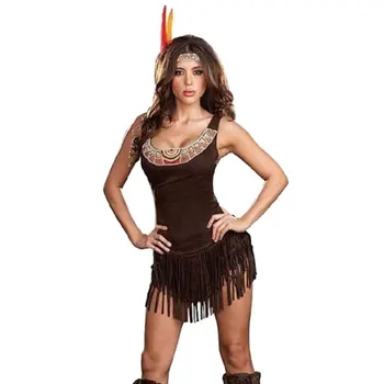 Парти за Хелоуин, Карнавал, сексуална индийската принцеса овчарка с ресни, cosplay-униформи, костюми аборигена, костюм на ловец на елфите Диво племе