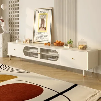 Рафт Поставка за телевизор Бели Кутии Кафе на Дървена игрална маса на Открито хранилище за телевизор е с Минималистичен мобилен телевизор Мебели за дома Soggiorno