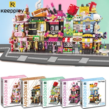 строителни блокове keeppley, серия цветни улични сцени, събрани играчки, архитектурен модел kawaii, бижута, подаръци за рожден ден