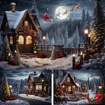 Зимните Коледни Фонове, за снимки къщи, коледното Дърво, Дядо Коледа, Сняг сцена, Замразени Страна на Чудесата, детски портрета фон, подпори