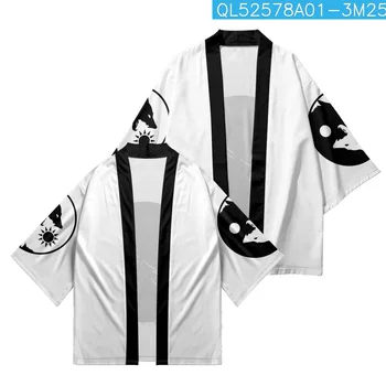 Бяла жилетка с изображение на вълк, кимоно, женски мъжки японски ризи за cosplay Хаори, модерни плажни юката голям размер