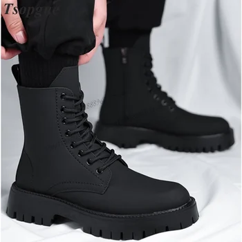 Високо качество Черни мъжки обувки на дебела подметка с кръстосани шнур в Британския стил, Мъжки обувки със страничен цип, Ежедневни обувки за подиум, Zapatillas Muje