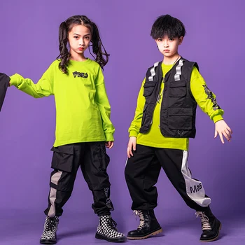 Детски облекла в стил хип-хоп, hoody, яке без ръкави, градинска дрехи, спортни панталони-карго за момичета, дрехи за джаз танци за момчета