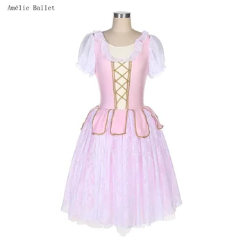 22042 Буйни ръкави, розово елече от ликра, романтична дълга пола-пакет за момичета и жени, дрехи за изпълнения на сцената
