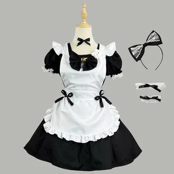 Черно сладка рокля на прислужница в стил Лолита, костюми за cosplay, костюми сервитьорки