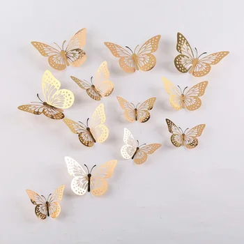 Украса под формата на 3D златни пеперуди, Холографски творчески декор, Уникални сменяеми етикети на стената на класната стая, сватби, спални, подаръци със собствените си ръце