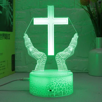 Нов 3D led нощна светлина с кръста на Исус за приятели, Коледни и Великденски декор, подаръци, Разпятие, Оптична илюзия, настолна лампа, нощна светлина