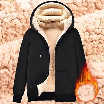 Мъжки hoody с качулка с цип, руното яке върху лигавицата на шерпи, тежко гъст палто с качулка, зимна топла горна дреха