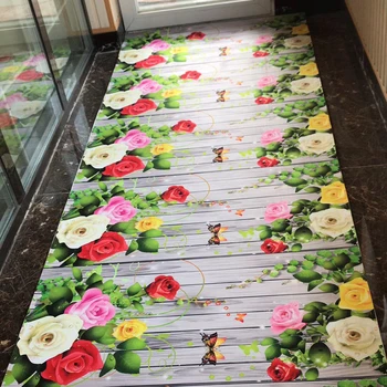 Цветни растения Килим в хола, 3D-килими с цветен модел на рози, дълъг коридор, подложка за антре, подложка за спални за момичета, кухненски мат, половичок