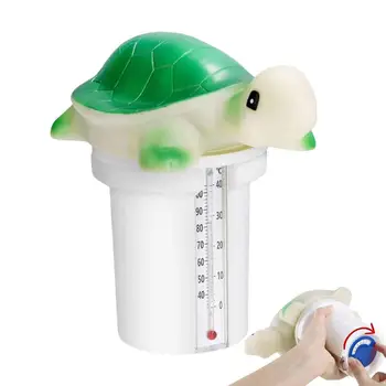 Гаф за хлор във формата на костенурка в басейна, диспенсер за топла вана, плаваща в басейн, с вградени термометрами, притежателят на хлор за спа-басейн
