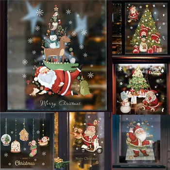 Ново Коледна Украса Етикети В Прозореца Подаръци Дядо Коледа Весела Коледа На Огледалото Стикер Коледно Дърво Стикер За Стъкло Нова Година