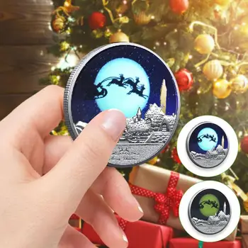 Коледна Сбирка монети на Дядо Коледа, Метални Сребърни Възпоменателни Монети за дома, събиране на подаръци за Рожден Ден, Сувенир, подарък