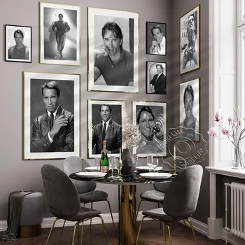 Плакат с принтом културизъм, Плакат на Арнолд Шварценегер, Стенно изкуство филмови звезди, черно-бели стикери за стена, един Образ за декора на стените