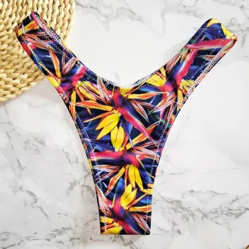 Дамски прашки бикини V-образна форма с бразилски принтом, разделно плуване, плажни бански костюми, Стегнати бански за женските чорапогащи