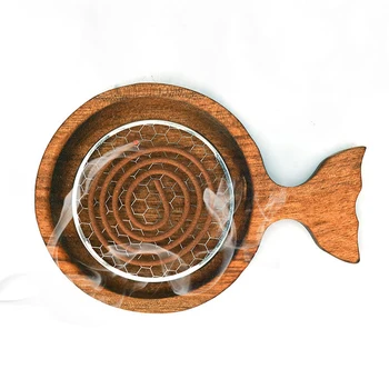 Креативна дървена кадилница под формата на риба, поставка за тамян с метална мрежа, чиния за тамян, пепелоуловитель, будизъм, аксесоари за дома