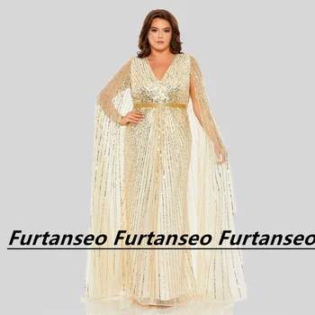 Великолепен арабски вечерна рокля с пайети, V-образно деколте, дълъг ръкав, цип отзад, Кристален Русалка, Елегантни вечерни рокли за жени, Лукс