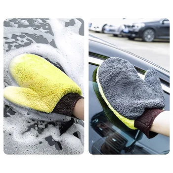 Ръкавици за автомивка с двойно утолщением от коралов кърпичка, ръкавица за палеца от власинките Общо предназначение, инструменти за почистване на автомобили, кърпа за миене на Tesla