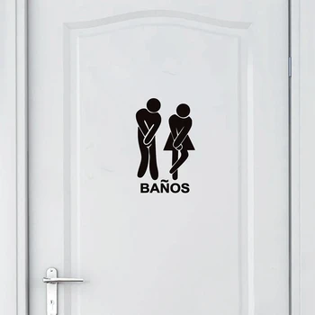 Испанската версия Забавни стикери за тоалетна в банята, vinyl стикер със знак Banos за декор врати испански тоалетна