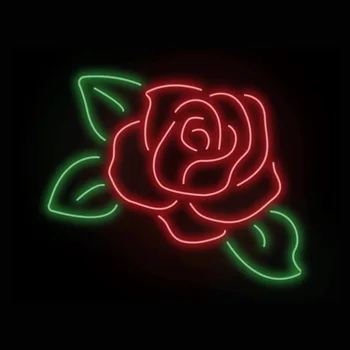 Червена роза Зелен Лист Изработени по Поръчка Лампа Ръчна изработка от тази на Стъклената тръба Цветарски магазин Рекламира Начало Декор на стената Дисплей Неонова реклама 19 