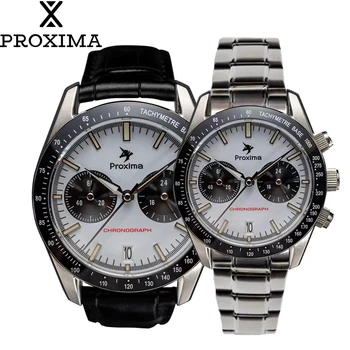 Proxima Px1692-1 Panda VK64 Часовник с хронограф Мъжки 40 мм Кварцов Часовник С Керамично Безелем Водоустойчивост 100 м Ръчен часовник Luminova BGW9