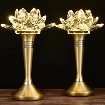 2 елемента Китайски кристални бляскави орнаменти във формата на лампи Lotus, цветни светлини, декорации за дома в залата за поклонение на Буда, будистки аксесоари