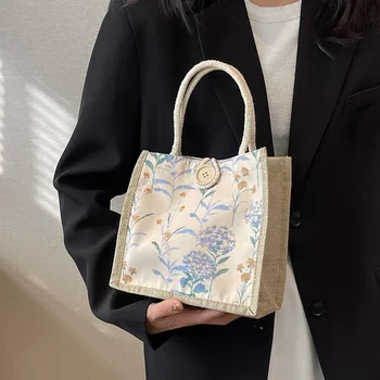 Холщовая чанта-тоут в японски стил, дамска чанта с голям капацитет, чанти за обяд, чанти през рамо, женски-големи чанти за пазаруване, торбички за еднократна употреба