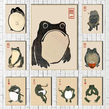 Комплекти плакати с японската жаба, печат върху платно, стенно изкуство, Ориенталски забавни рисунки на животни за всекидневната, Cuadros Home Decor