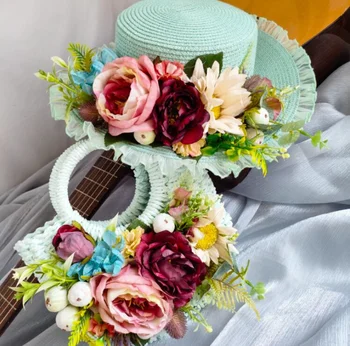 Дизайнерска чанта от цветето ратан за жени 2023, сламена чанта, модерни плетени чанти-кошници, летни плажни чанти за почивка с шапка от слънцето