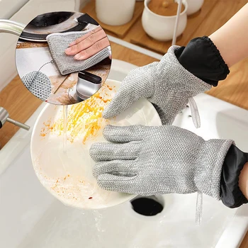 Ръкавици за миене на съдове от стоманена тел за Домакински Почистване на Изолация кухня Водоустойчив удебелена кърпа за миене на съдове Ръкавици за миене на чаши