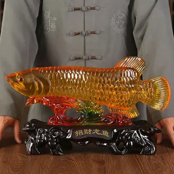 Люли Jade Чжаокай Златна рибка-дракон Декорация на дома, хол, творческа украса Украса на офис, Подарък за отваряне на магазин
