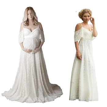Женствена рокля за бременни, за фотосесия С открити рамене, дантелено сватбена рокля Макси за снимки, дрехи за бременни, детски дрехи за душата