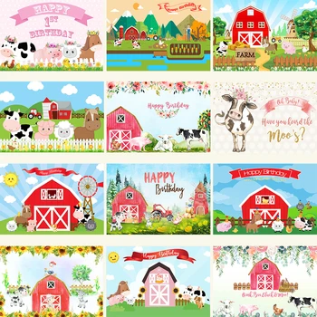 На фона на рождения ден на ферма, Детски Червена плевня, Фон за снимки на селскостопански животни, украса за парти по случай рождения ден на селския двор за новородени
