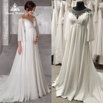 Шифоновое Сватбена рокля за бременни 2023 с дълги ръкави, Богемные Рокли За бременни, Елегантна Просто Сватбена рокля Vestidos De Новия