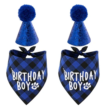2 комплекта от консумативи за рождения Ден на кучета, шапка за рождения ден на домашен любимец и кърпа за рождения ден на момчето-кученце