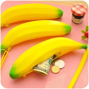 Креативен мини-силиконов портфейл за монети с цип, Корейската студентски чанта-банан с чантата-мрежи
