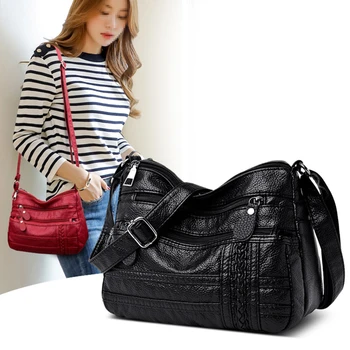 Дамски чанти през рамо от мека кожа, многопластова класическа чанта през рамо, луксозна дизайнерска чанта, чантата си от висок клас