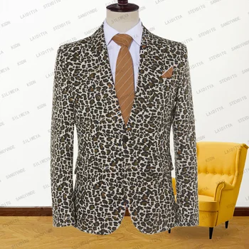 Модерен Нов мъжки ежедневни бутик 2023, бизнес рокля с леопардовым принтом и ревера, сватбени костюми на младоженеца, Яке, Блейзери, палта