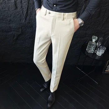 Марка дрехи Есенно-Зимна костюм Мъжки Панталони са Плътни Бизнес Класически Сиво-кафяви Вълнени Директни Корейски Официални Мъжки панталони са 28-38