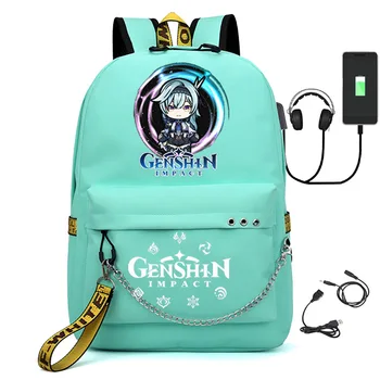 Популярни в хип-хоп стил на Genshin Impact USB, студентски, училищни чанти, Оксфорд водоустойчив лаптоп с принтом Унисекс, многофункционални пътни раници