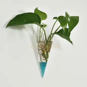 Стъклени стенни ваза за цветя | Елегантна форма на конус | Начало декор | Стенни бутилка за растенията