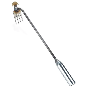 Железен инструмент за плевене, инструмент за отстраняване на плевели, ръчно плевене с 4 зъби, двойното ръчно средство за премахване на плевелите в градината на фермата