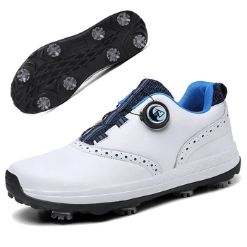 Мъжки кожени обувки за голф С водоустойчиви нескользящими шипове, обувки за голф, обувки за начинаещи, Спортни маратонки за голф, Спортни обувки за голф с бърза шнур