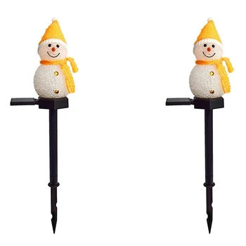 2 соларни лампа във формата на снежен Коледен led лампа във формата на снежен човек на слънчеви батерии, улични, градински фенери Коледен Жълт
